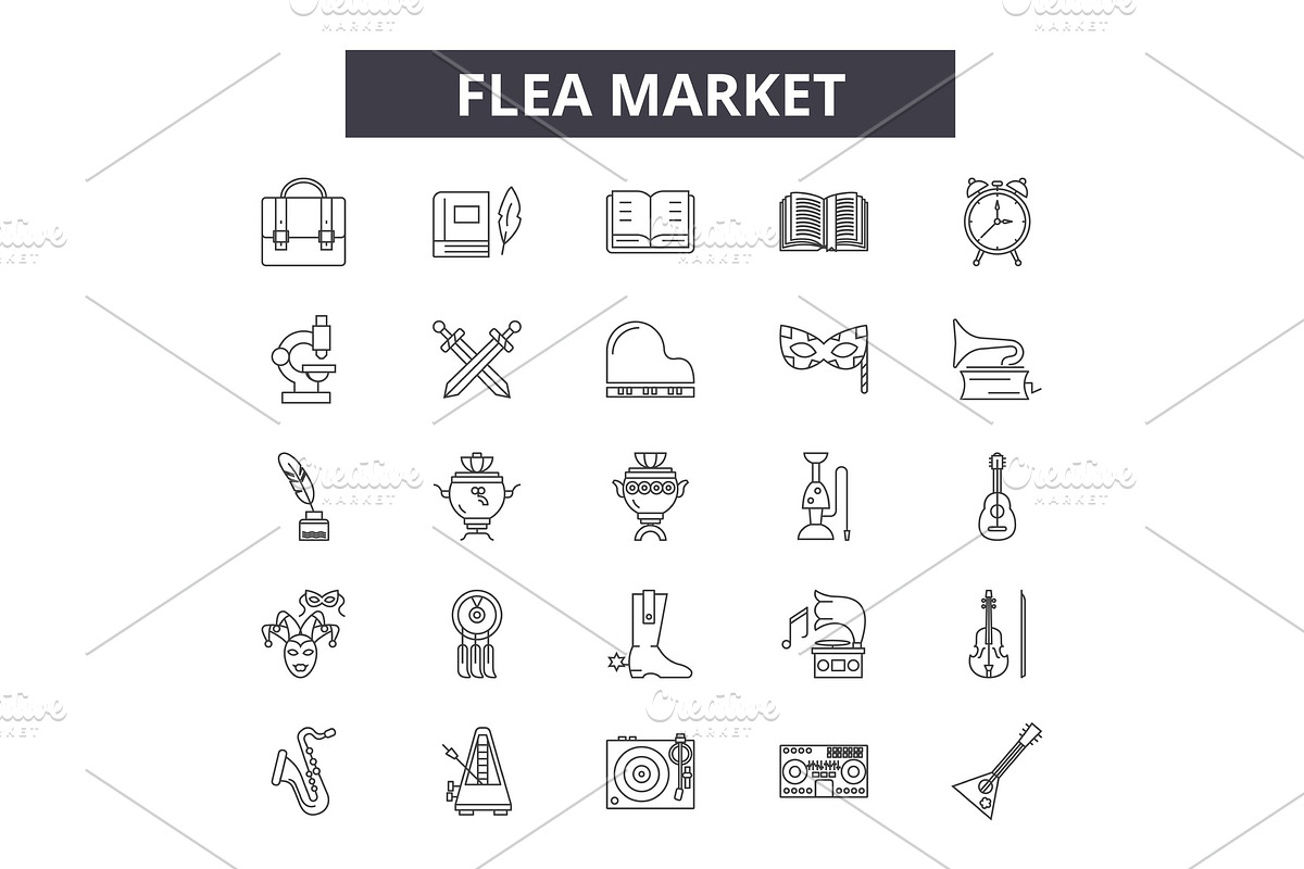 Flea market line icons for web and in Illustrations - product preview 8