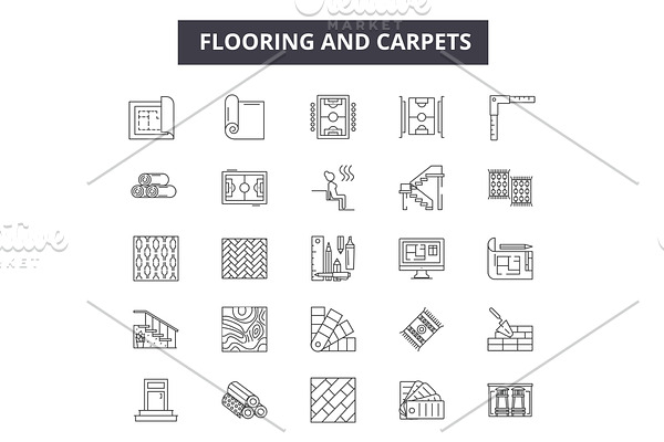 Flooring and carpets line icons for