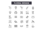Floral design line icons for web and
