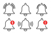 Notification bell outline icons set