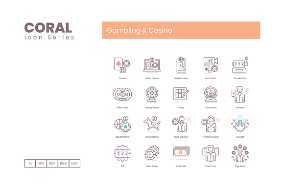 95 Gambling Casino Icons | Coral in Video Game Icons - product preview 1