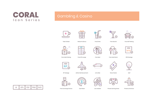 95 Gambling Casino Icons | Coral in Video Game Icons - product preview 4
