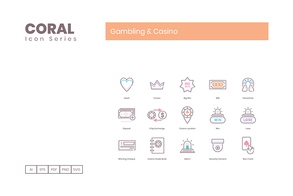 95 Gambling Casino Icons | Coral in Video Game Icons - product preview 5