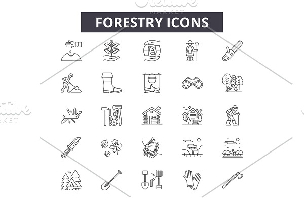 Forestry line icons for web and