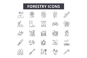 Forestry line icons for web and