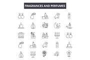Fragrances and perfumes line icons