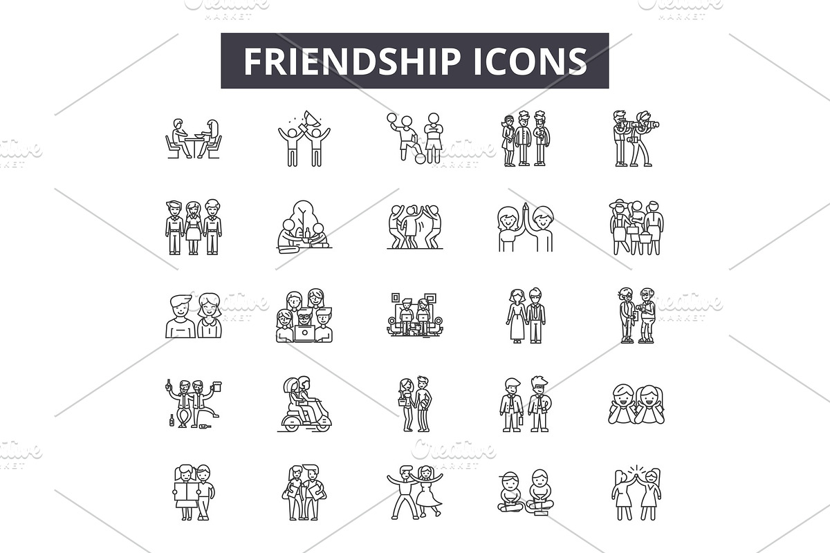 Friendship line icons for web and in Illustrations - product preview 8