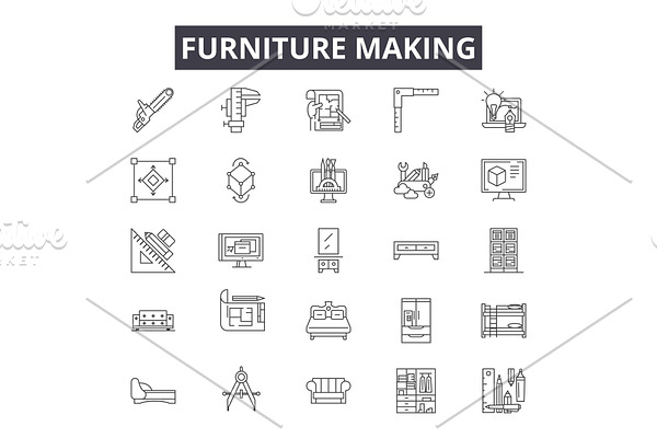 Furniture making line icons for web