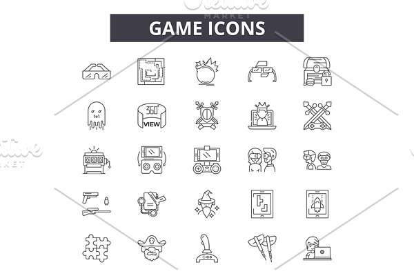 Game icons line icons for web and