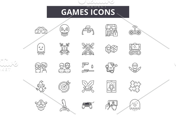 Games line icons for web and mobile