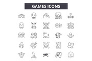 Games line icons for web and mobile