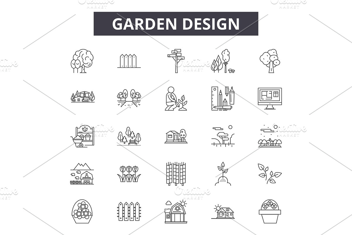 Garden design line icons for web and in Illustrations - product preview 8