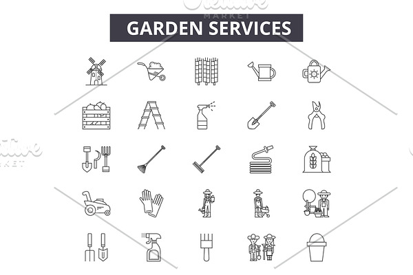 Garden services line icons for web