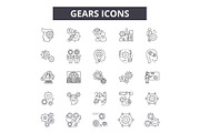 Gears line icons for web and mobile