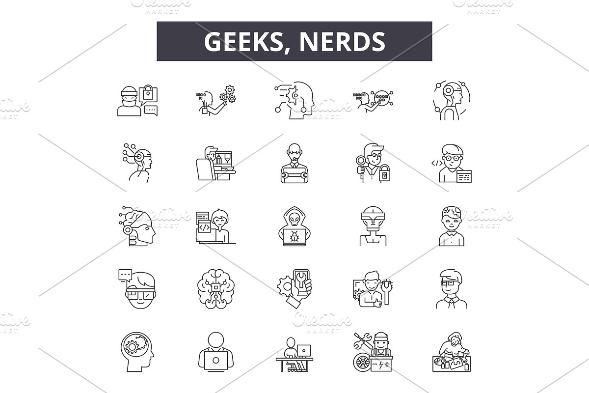 Geeks,nerds line icons for web and in Illustrations - product preview 8