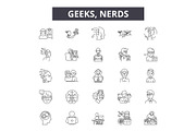 Geeks,nerds line icons for web and