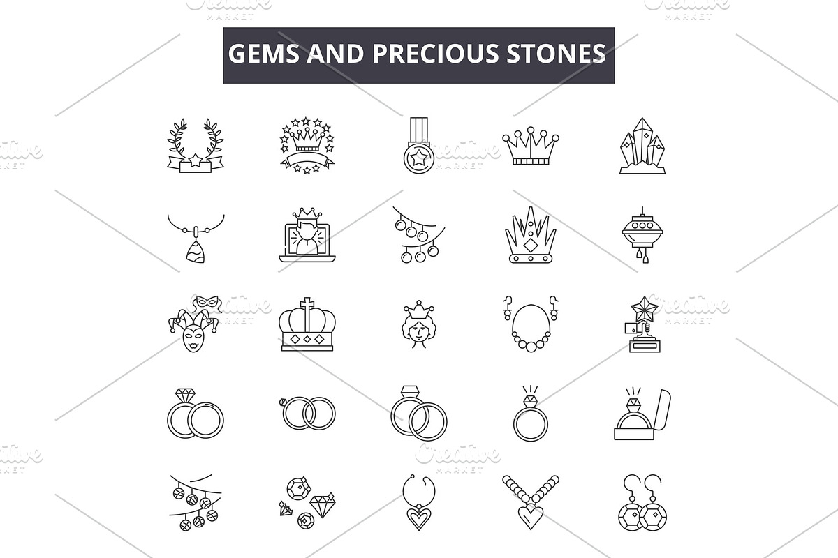 Gems and precious stones line icons in Objects - product preview 8