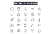 Gems and precious stones line icons