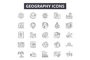 Geography line icons for web and