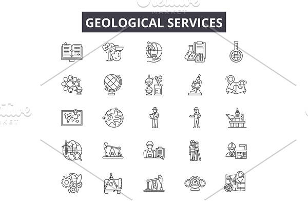 Geological services line icons for