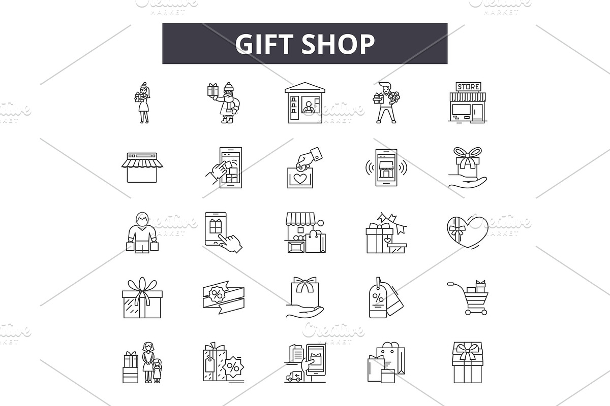 Gift shop line icons for web and in Objects - product preview 8