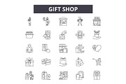 Gift shop line icons for web and