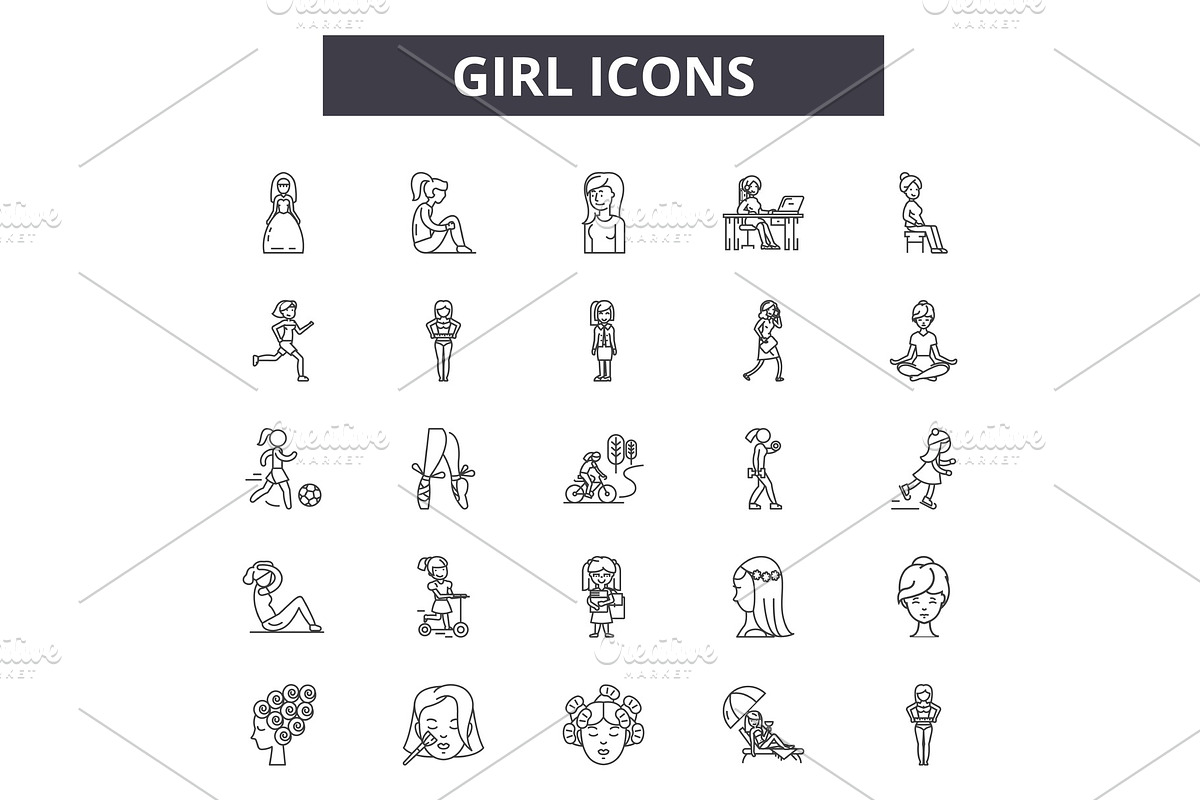 Girl line icons for web and mobile in Illustrations - product preview 8