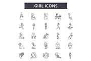 Girl line icons for web and mobile