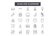 Glass and glassware line icons for