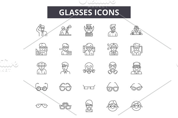 Glasses line icons for web and