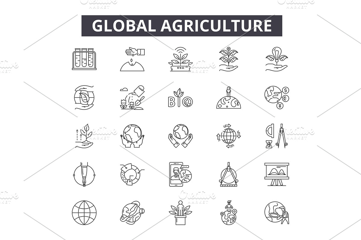 Global agriculture line icons for in Illustrations - product preview 8