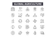 Global agriculture line icons for