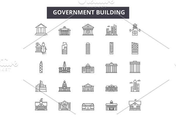 Government building line icons for