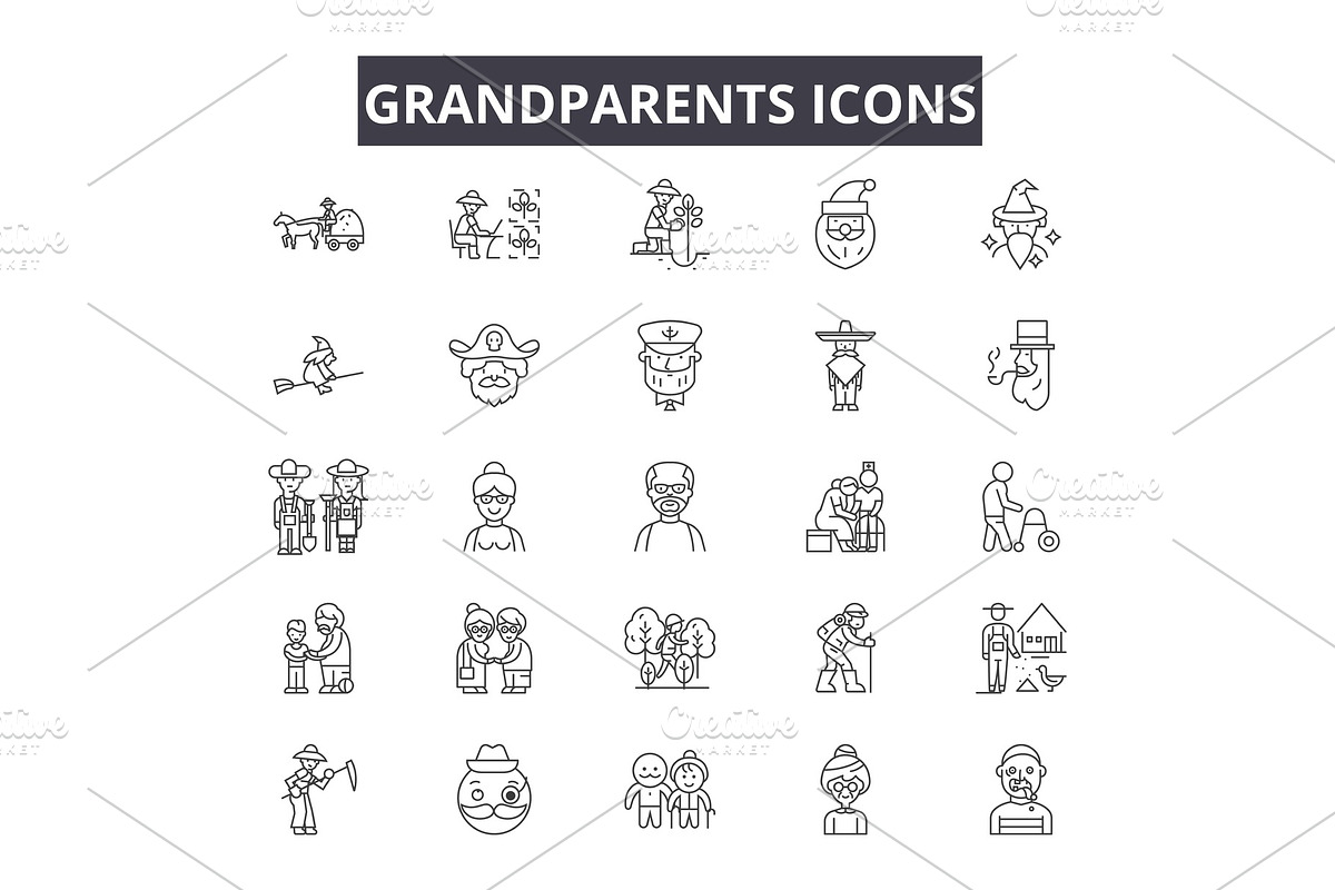 Grandparents line icons for web and in Illustrations - product preview 8