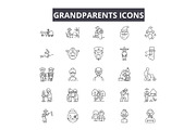 Grandparents line icons for web and
