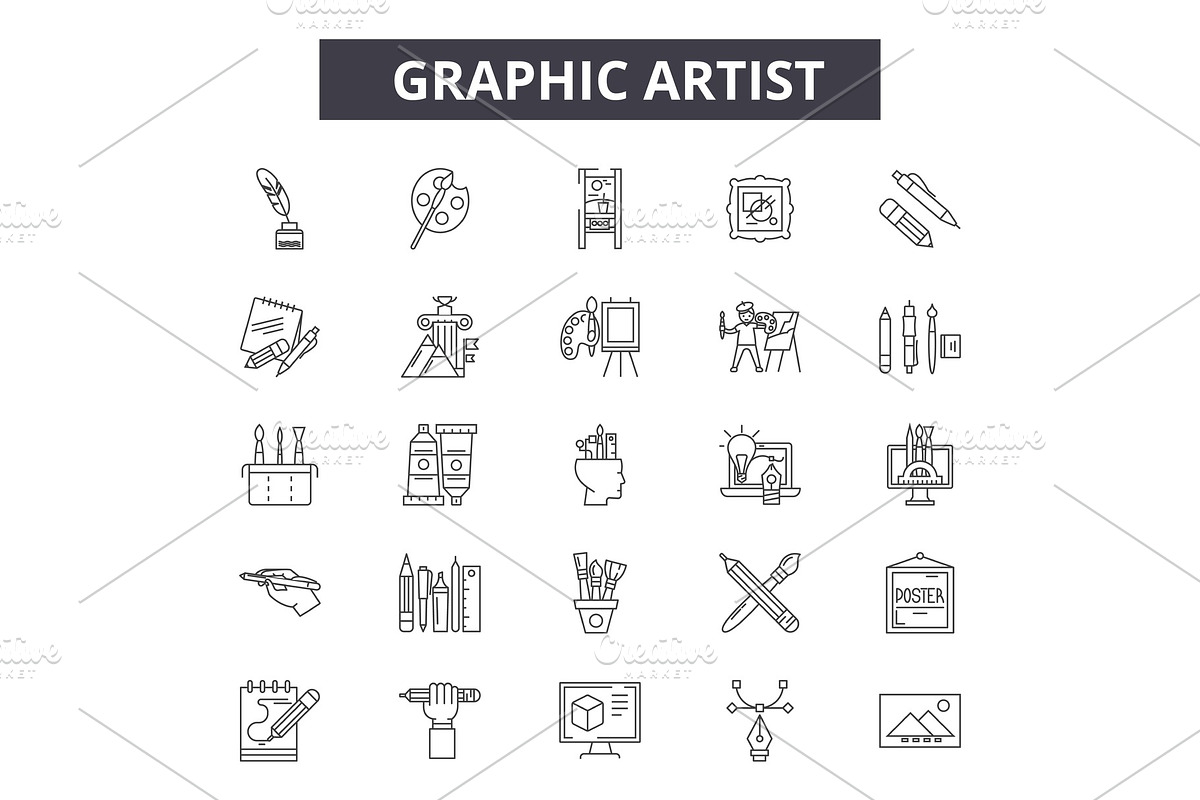 Graphic artist line icons for web in Illustrations - product preview 8