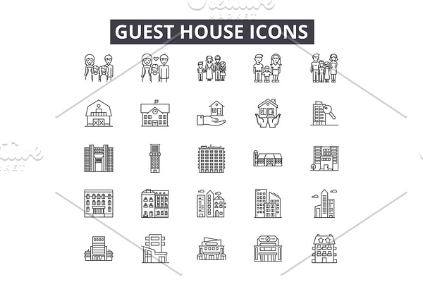 Guest house line icons for web and