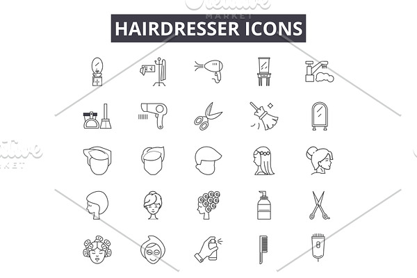 Hairdresser line icons for web and