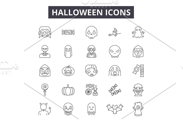Halloween line icons for web and