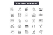 Hardware and tools line icons for