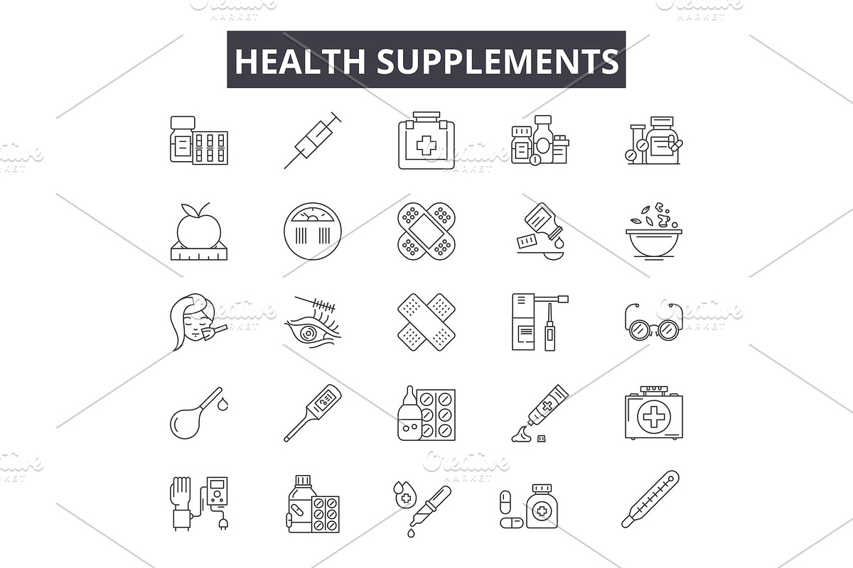 Health supplements line icons for in Objects - product preview 8