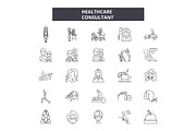 Healthcare consultant line icons for