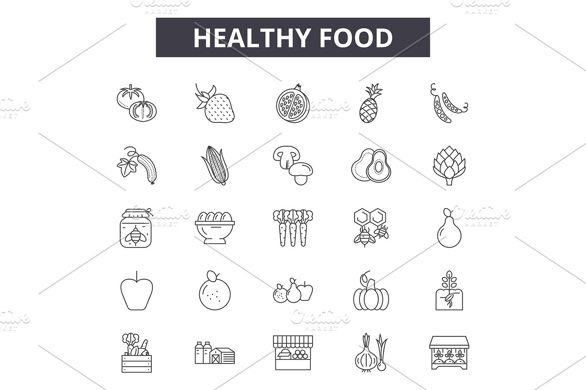 Healthy food line icons for web and in Illustrations - product preview 8