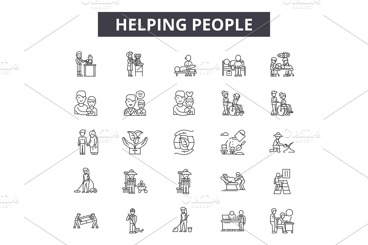 Helping people line icons for web in Illustrations - product preview 8