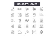 Holiday homes line icons for web and