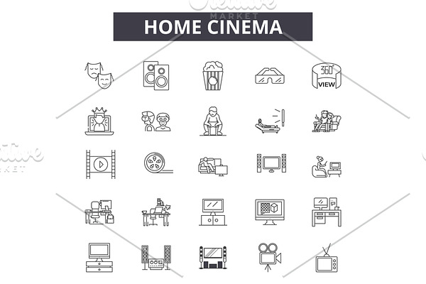 Home cinema line icons for web and
