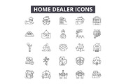 Home dealer line icons for web and