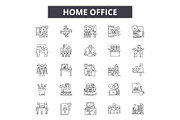 Home office line icons for web and