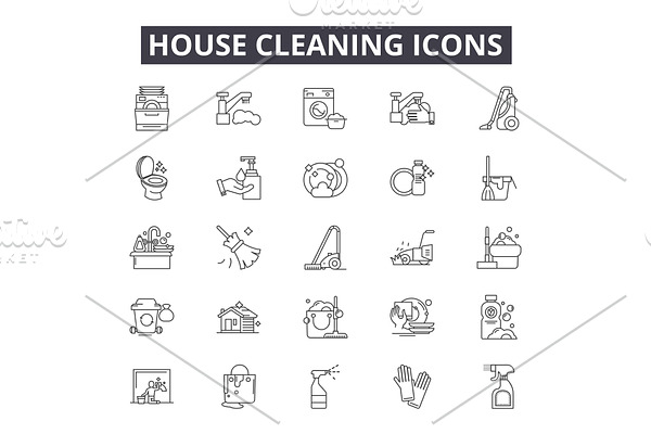 House cleaning line icons for web