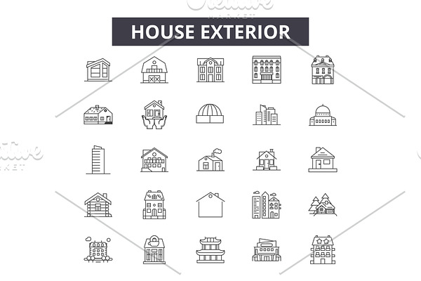 House exterior line icons for web